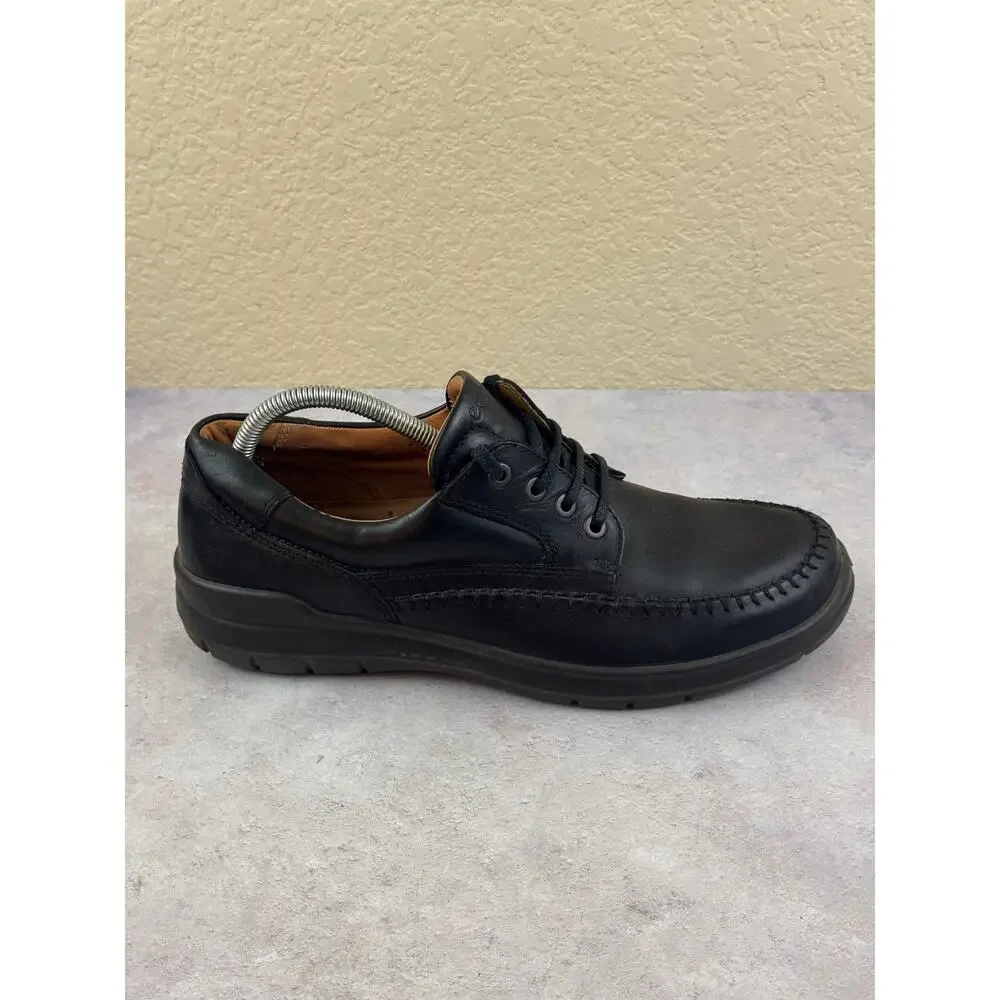 ECCO Seawalker Mens EU 43 US 9.5-10 Black Leather Moc Toe Oxford Walking Shoes